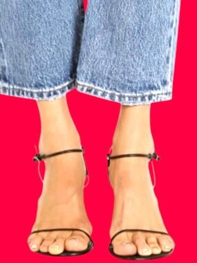 JAGGAR The Label 8 black leather strap sandals 3" stiletto heel ankle close sexy